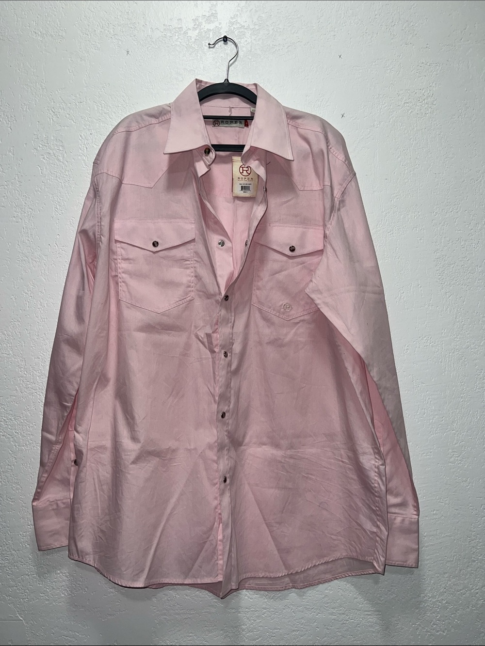 ROPER MEN'S SOLID LONG SLEEVE PEARL SNAP WESTERN PINK SHIRT SZ LARGE